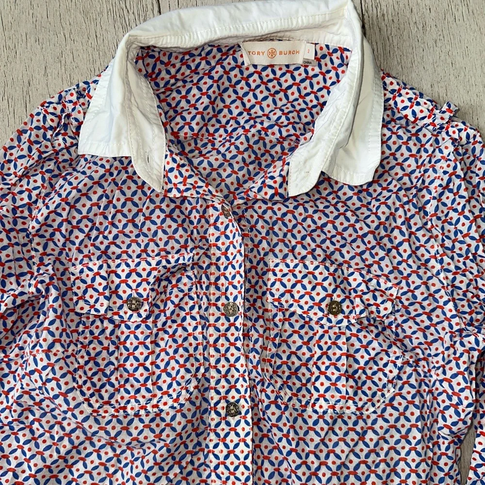 Tory Burch Red and Blue Patterned Shirt